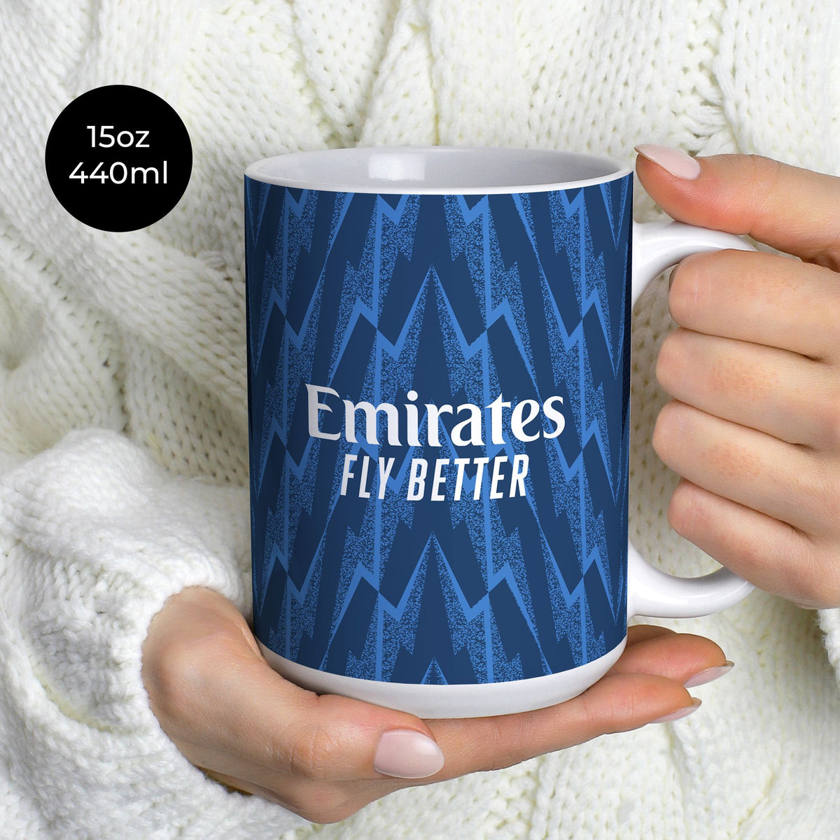 Mug with the Arsenal 2025-26 Away football shirt design by RIPA Football