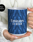 Mug with the Arsenal 2025-26 Away football shirt design by RIPA Football