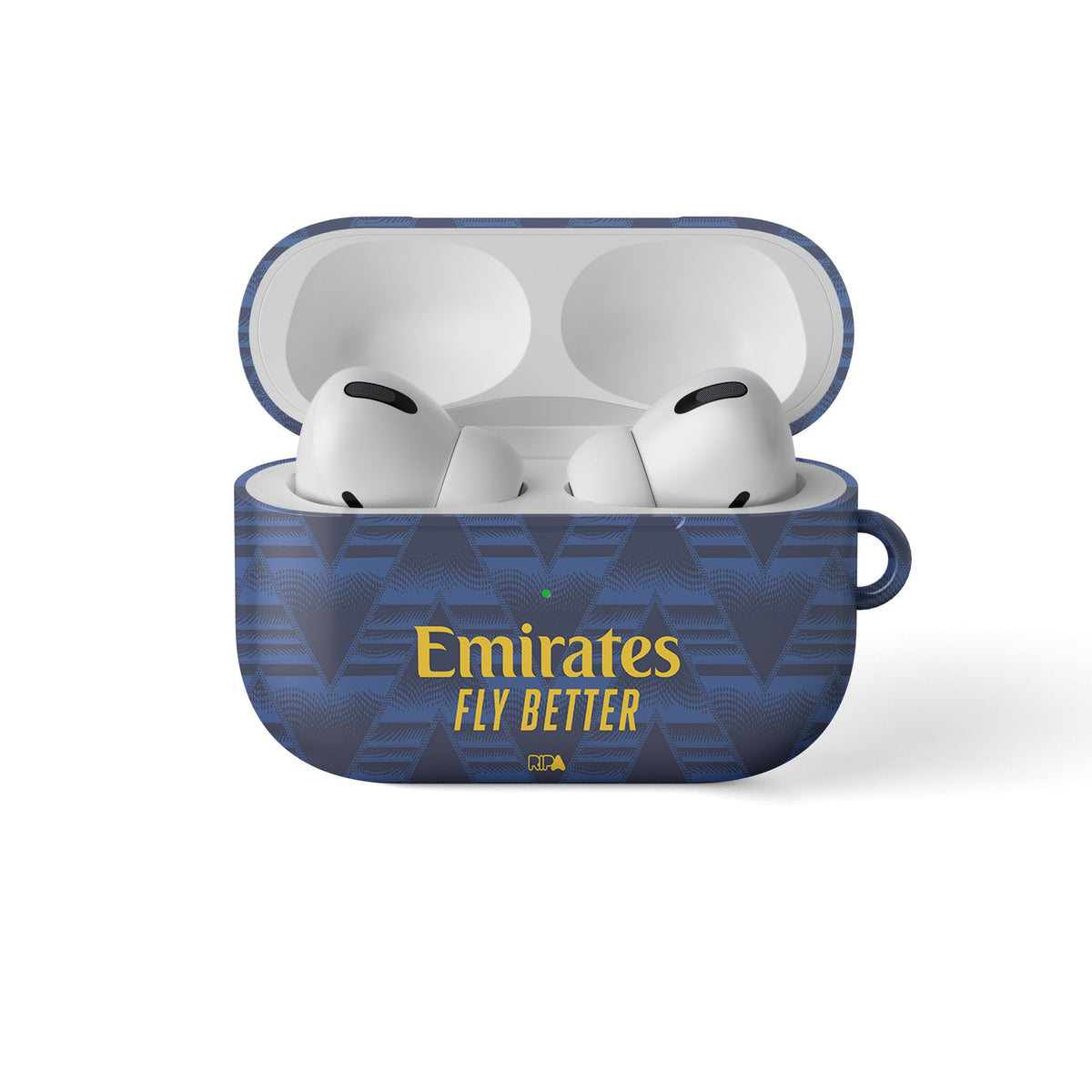 AirPods case with the Arsenal 2026-27 Away football shirt design by RIPA Football