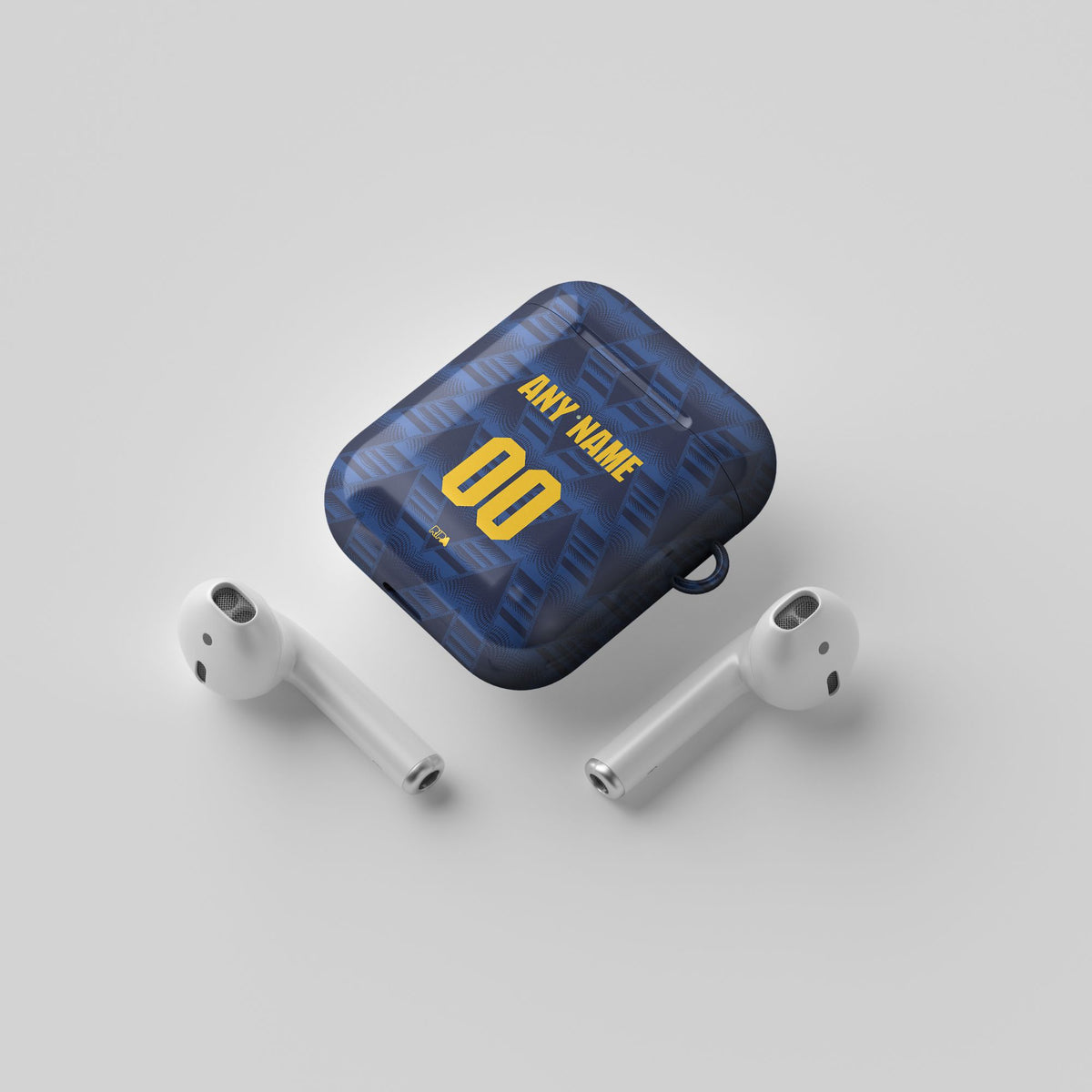AirPods case with the Arsenal 2026-27 Away football shirt design by RIPA Football