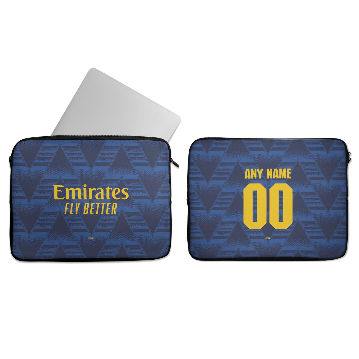 Laptop sleeve with the Arsenal 2026-27 Away football shirt design by RIPA Football