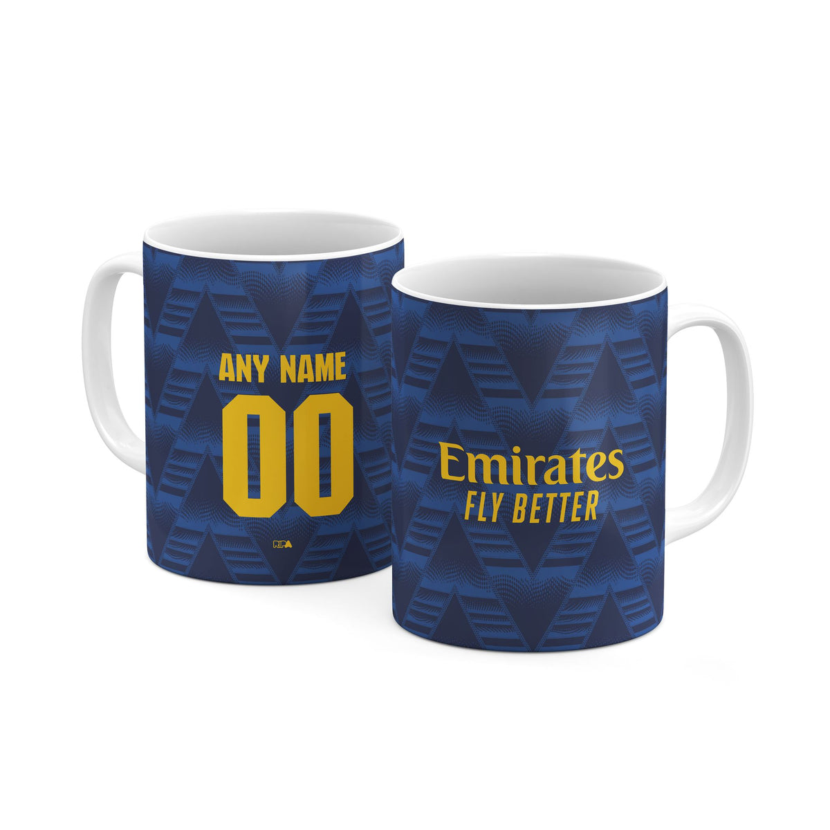 Mug with the Arsenal 2026-27 Away football shirt design by RIPA Football