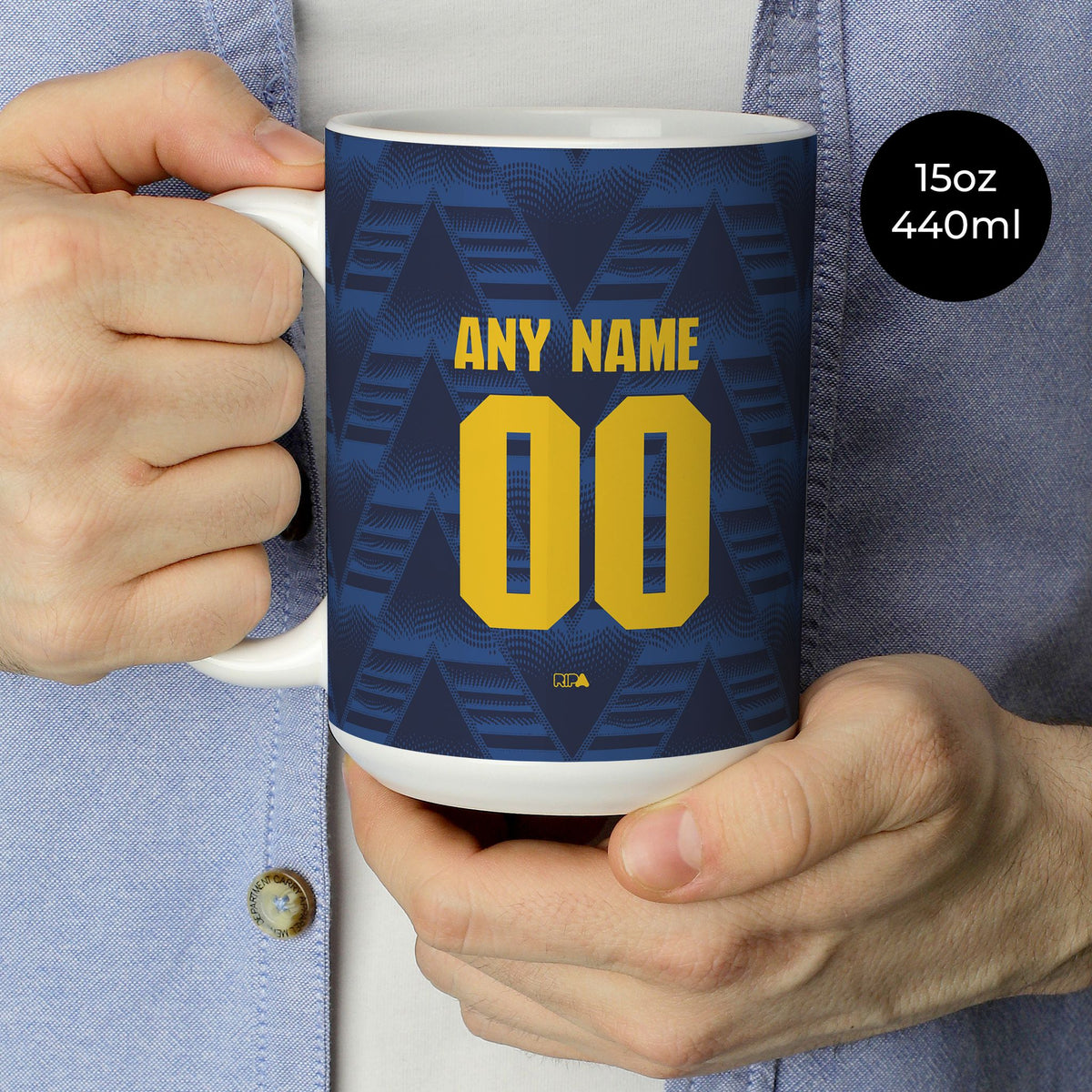 Mug with the Arsenal 2026-27 Away football shirt design by RIPA Football