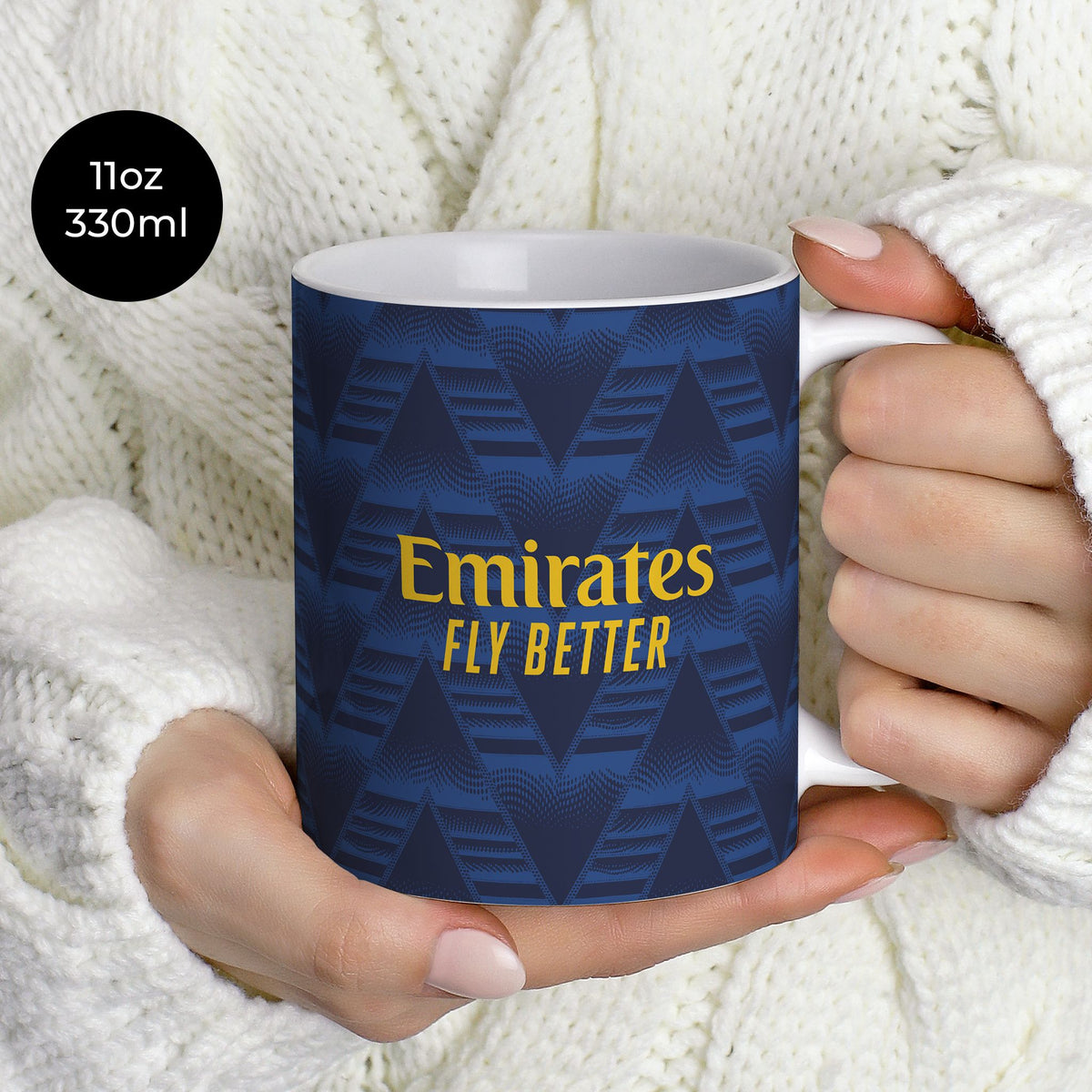 Mug with the Arsenal 2026-27 Away football shirt design by RIPA Football