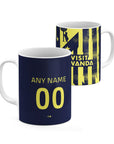 Mug with the Atlético Madrid 2025-26 Prematch football shirt design by RIPA Football
