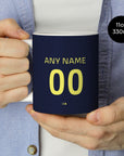Mug with the Atlético Madrid 2025-26 Prematch football shirt design by RIPA Football