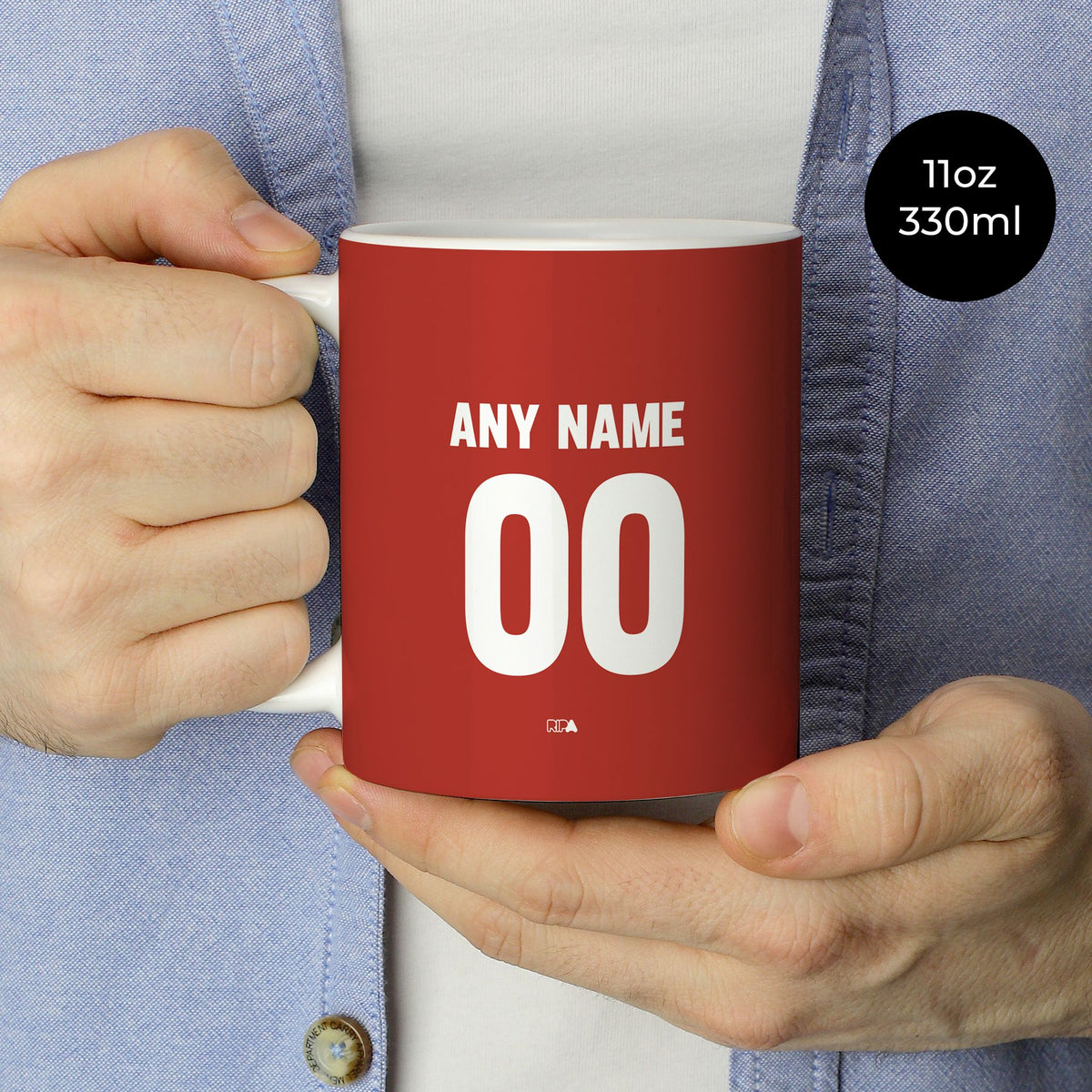 Mug with the Bayer 04 Leverkusen 2024-25 Home football shirt design by RIPA Football
