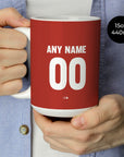 Mug with the Bayer 04 Leverkusen 2024-25 Home football shirt design by RIPA Football