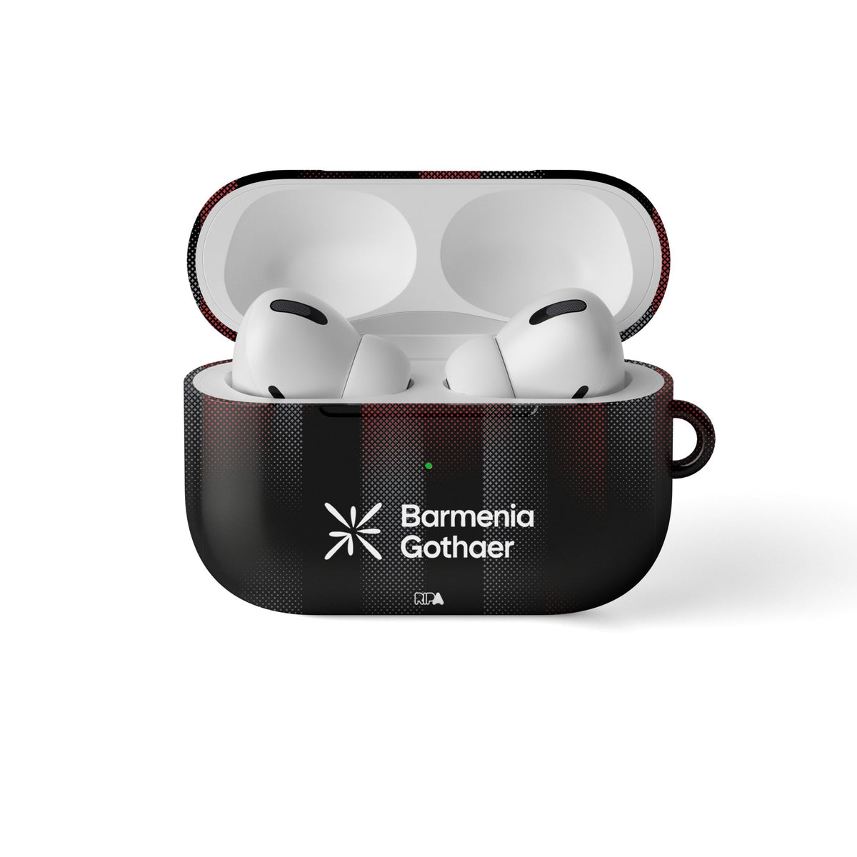 AirPods case with the Bayer 04 Leverkusen 2025-26 Home football shirt design by RIPA Football