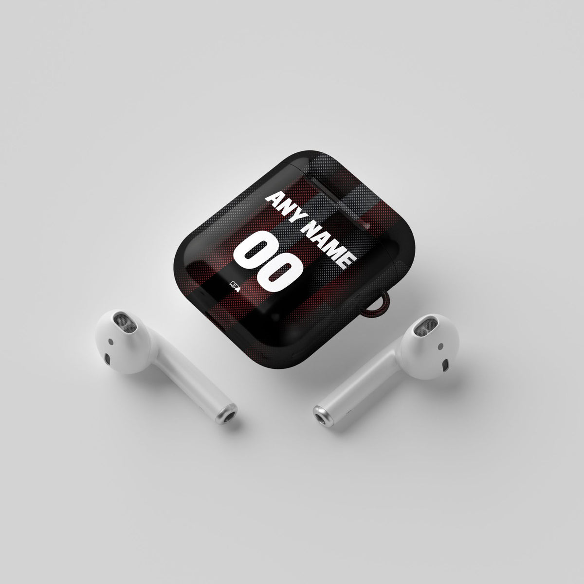 AirPods case with the Bayer 04 Leverkusen 2025-26 Home football shirt design by RIPA Football