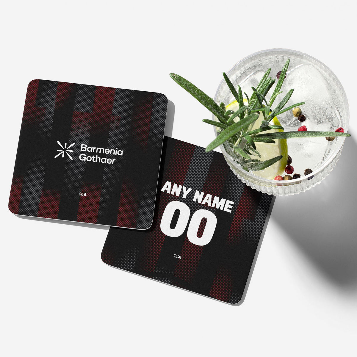 Coaster with the Bayer 04 Leverkusen 2025-26 Home football shirt design by RIPA Football