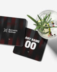 Coaster with the Bayer 04 Leverkusen 2025-26 Home football shirt design by RIPA Football