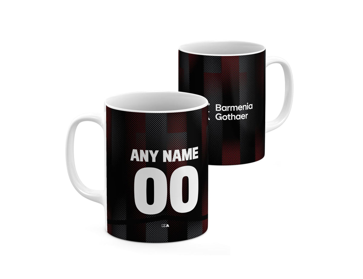 Mug with the Bayer 04 Leverkusen 2025-26 Home football shirt design by RIPA Football