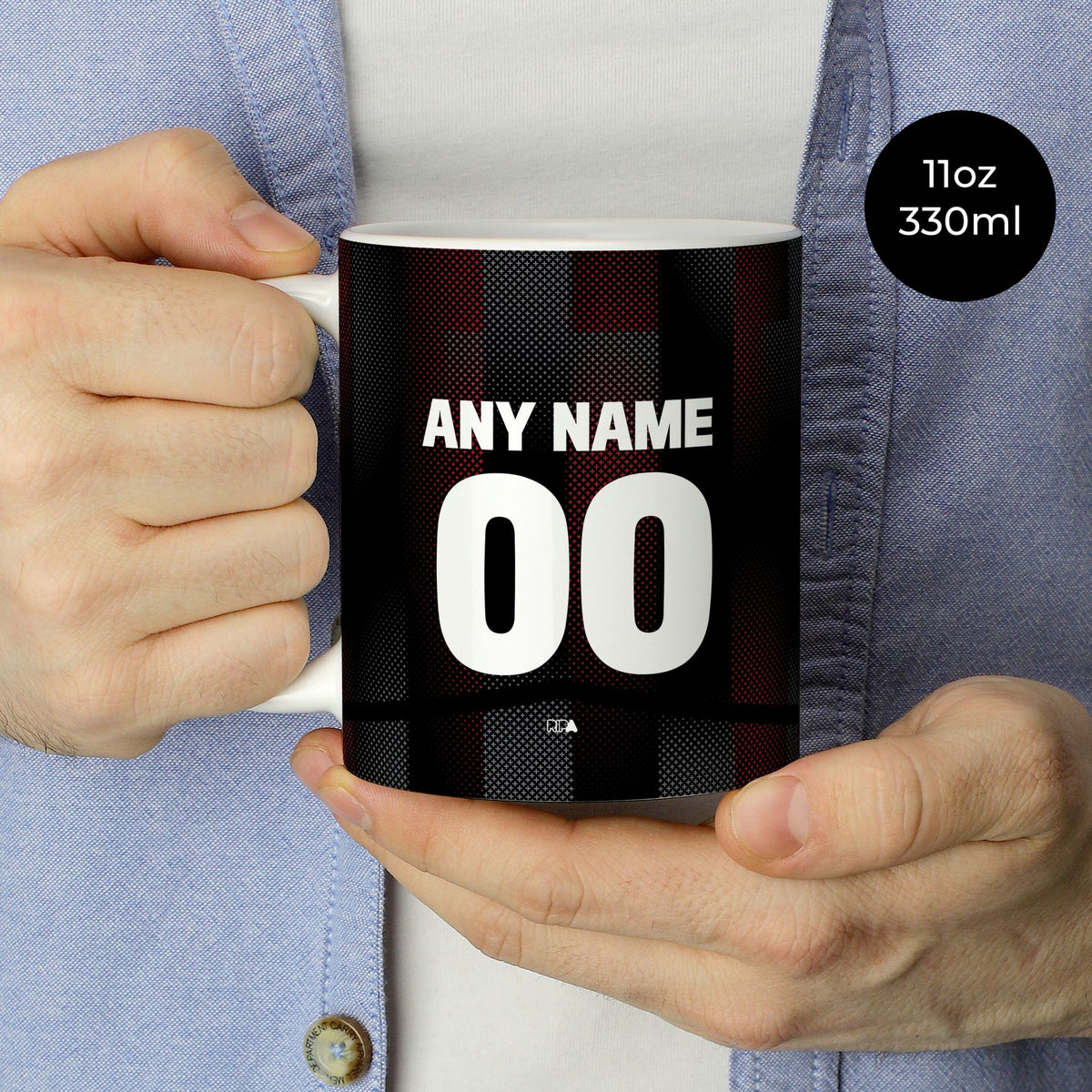 Mug with the Bayer 04 Leverkusen 2025-26 Home football shirt design by RIPA Football