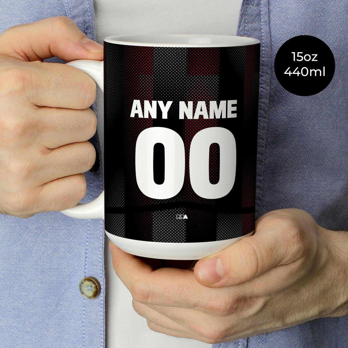Mug with the Bayer 04 Leverkusen 2025-26 Home football shirt design by RIPA Football