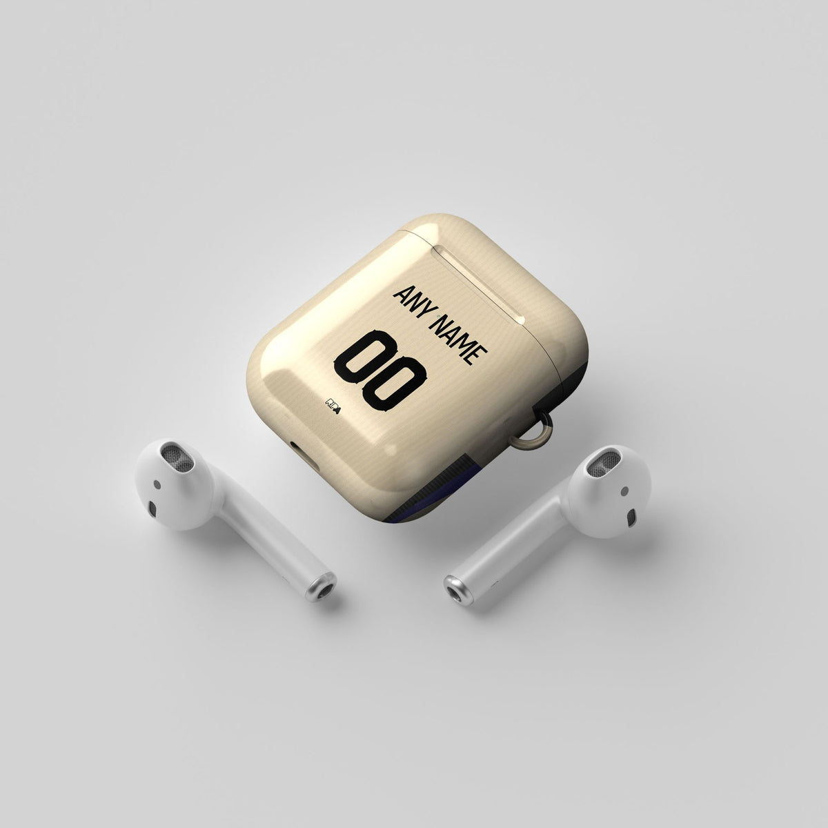 AirPods case with the Barcelona 2025-26 Away football shirt design by RIPA Football