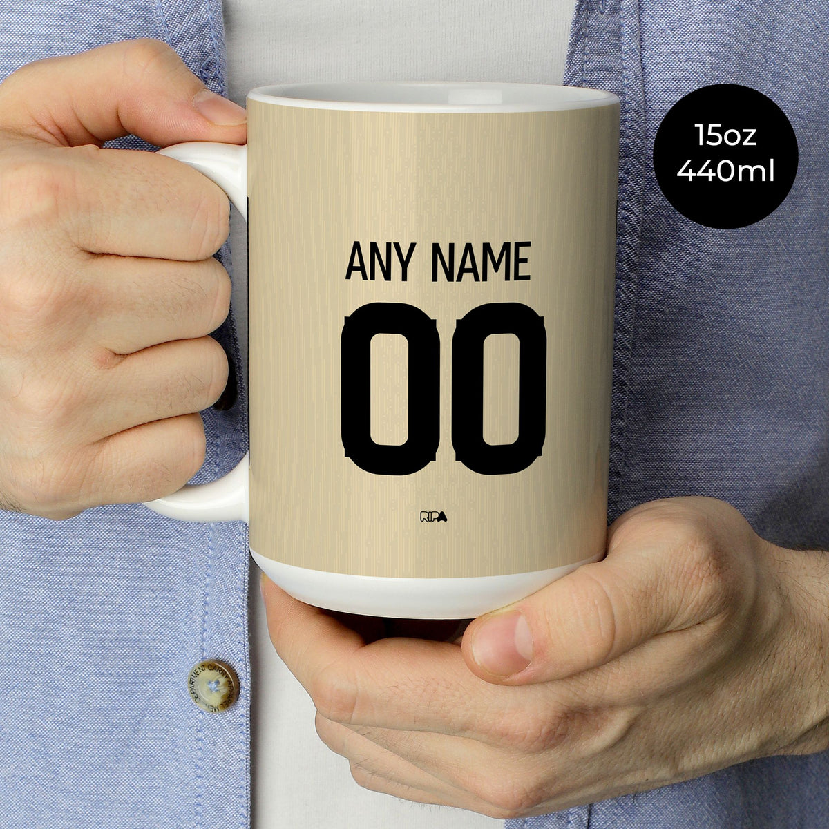 Mug with the Barcelona 2025-26 Away football shirt design by RIPA Football