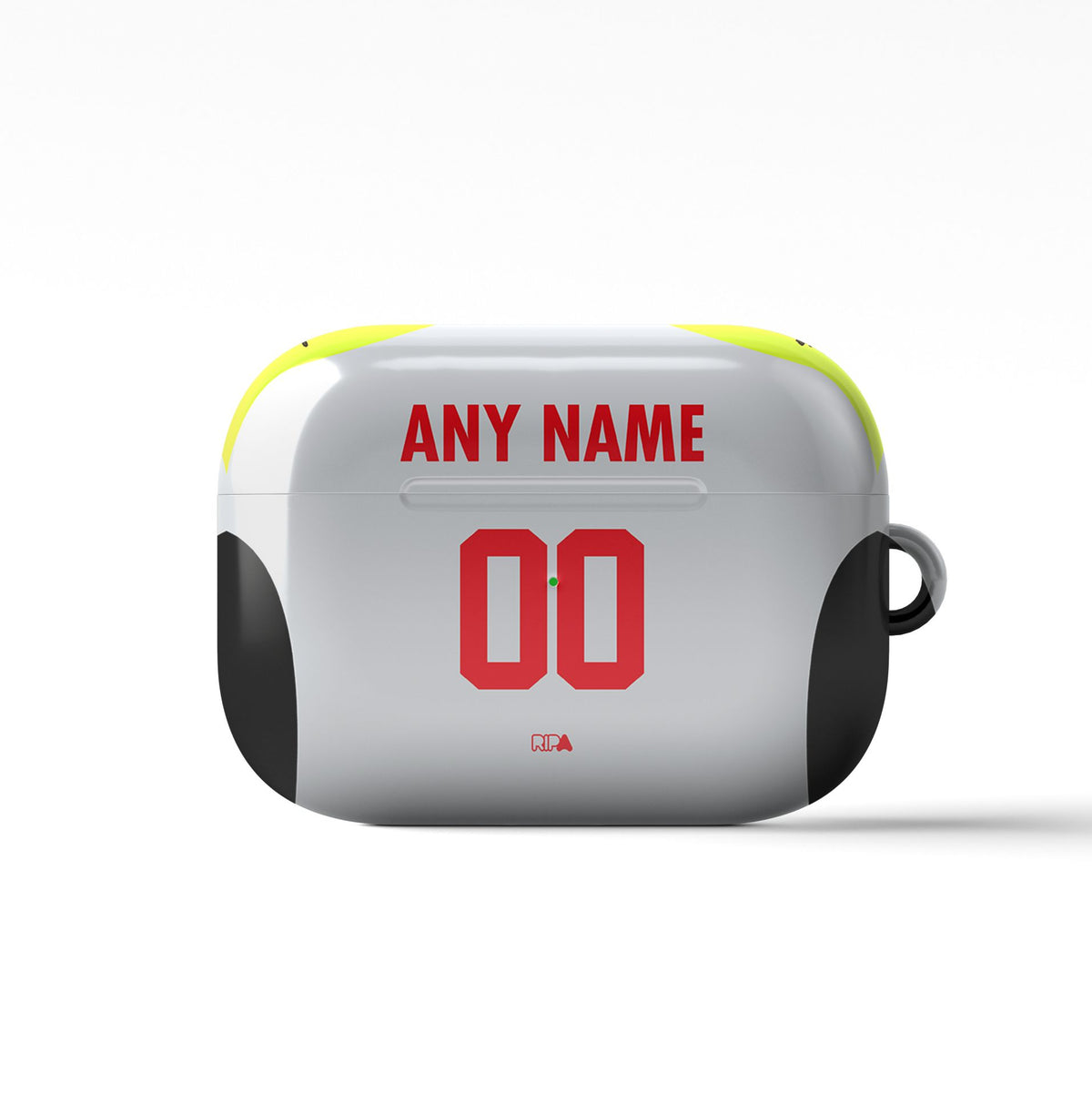 AirPods case with the Borussia Dortmund 2025-26 Away football shirt design by RIPA Football
