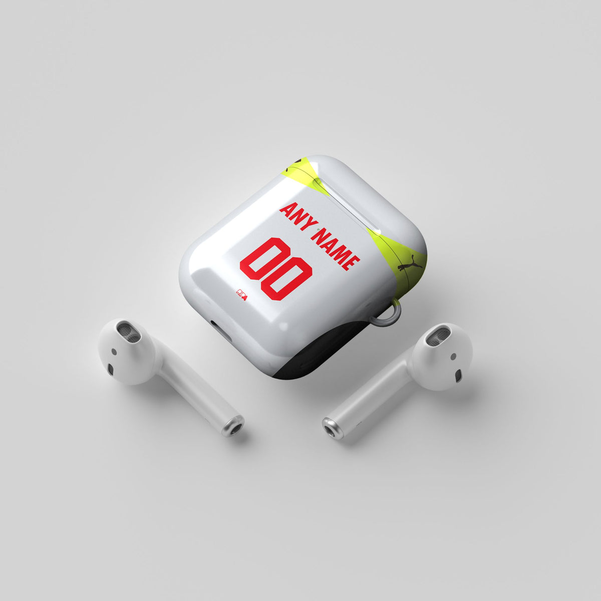 AirPods case with the Borussia Dortmund 2025-26 Away football shirt design by RIPA Football