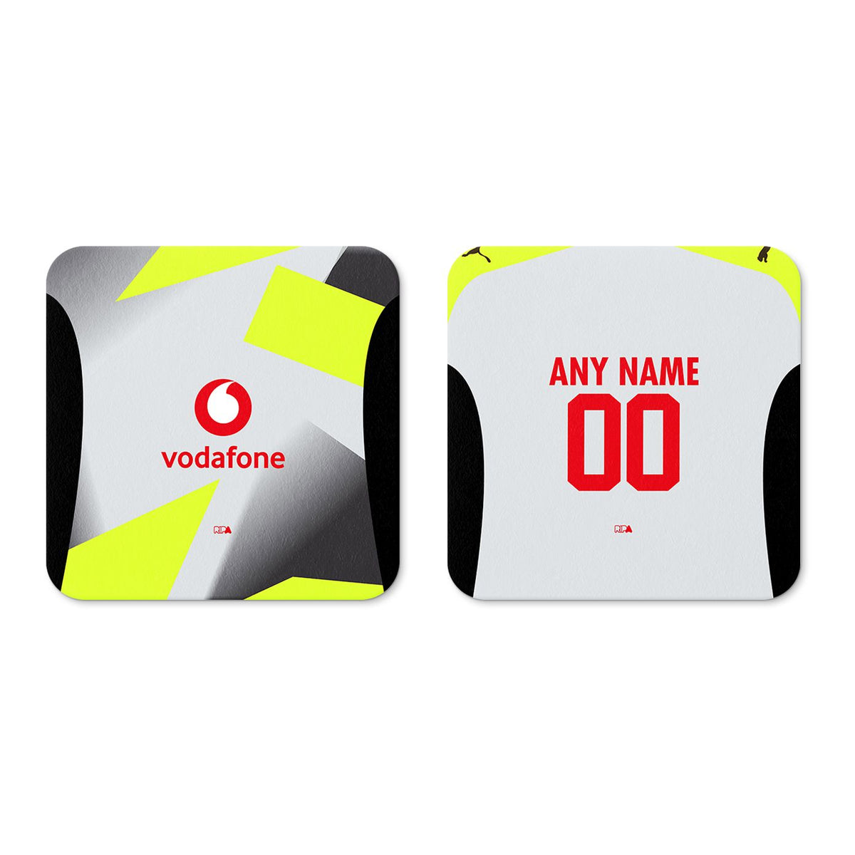 Coaster with the Borussia Dortmund 2025-26 Away football shirt design by RIPA Football