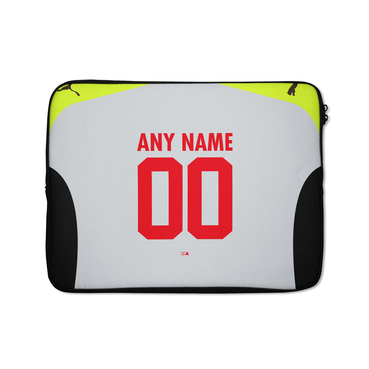 Laptop sleeve with the Borussia Dortmund 2025-26 Away football shirt design by RIPA Football