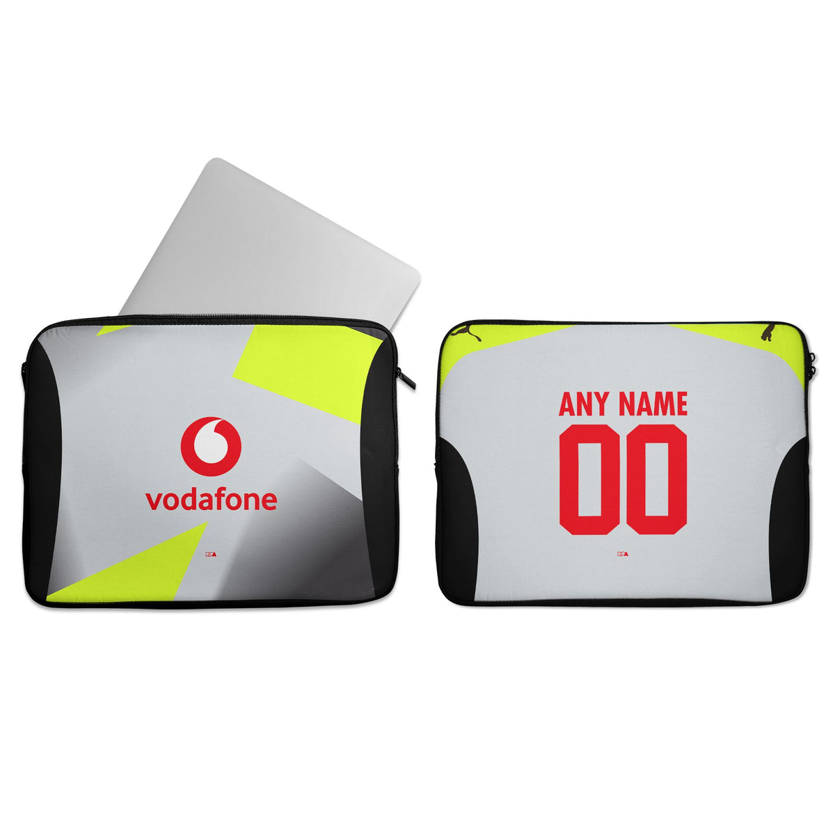 Laptop sleeve with the Borussia Dortmund 2025-26 Away football shirt design by RIPA Football