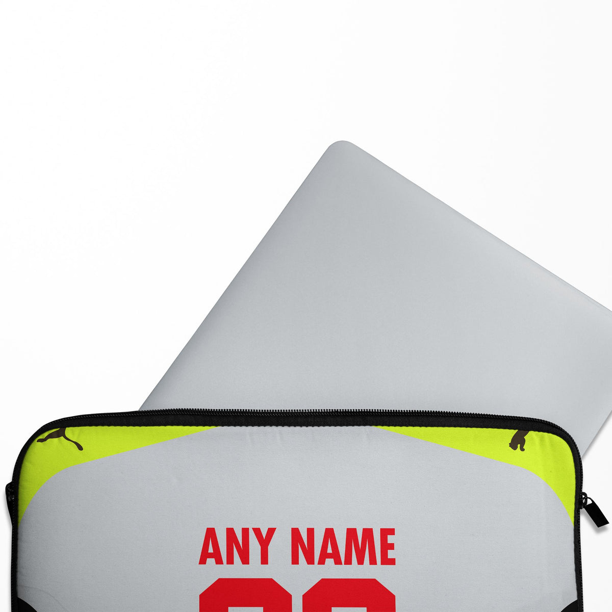 Laptop sleeve with the Borussia Dortmund 2025-26 Away football shirt design by RIPA Football