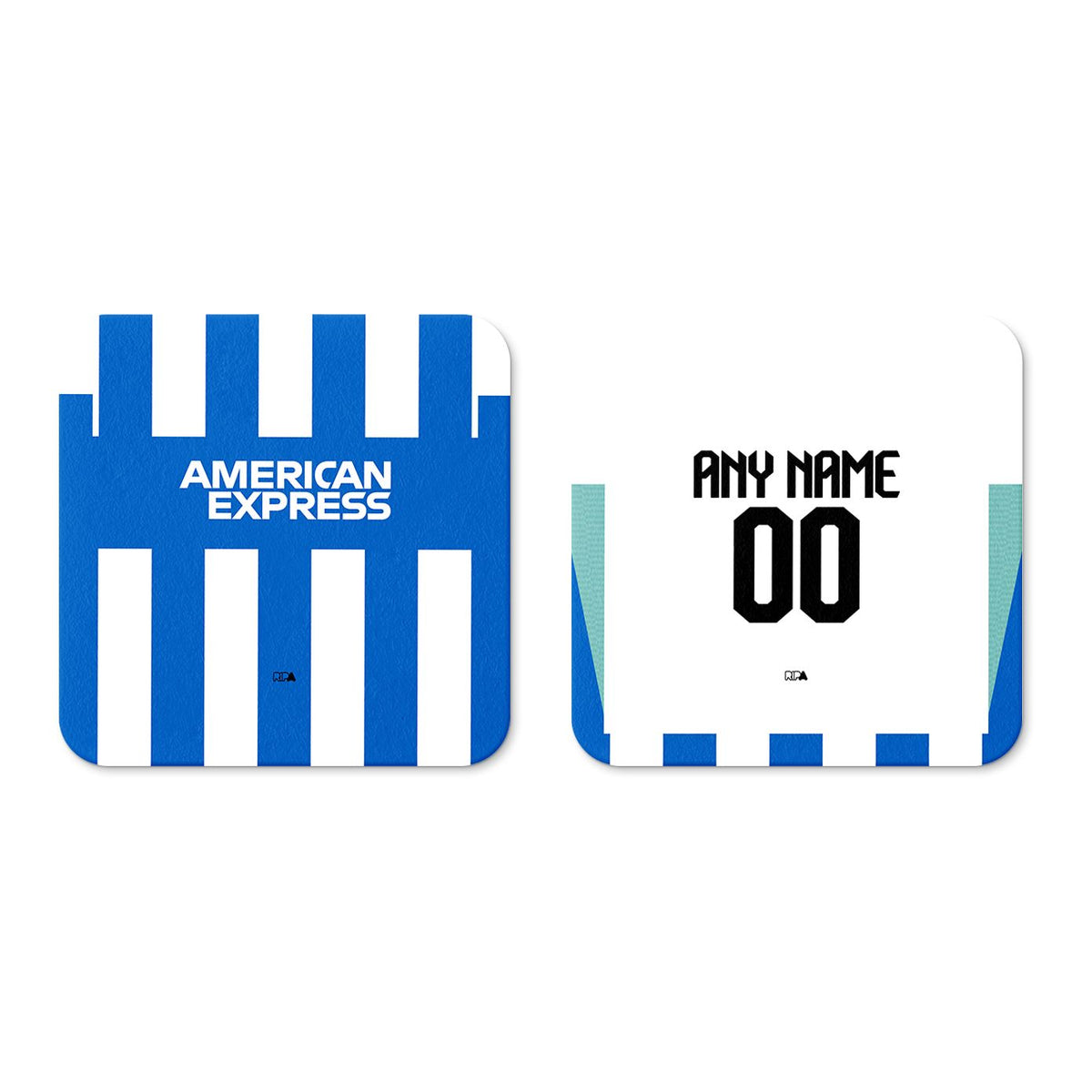 Coaster with the Brighton 2025-26 Home football shirt design by RIPA Football