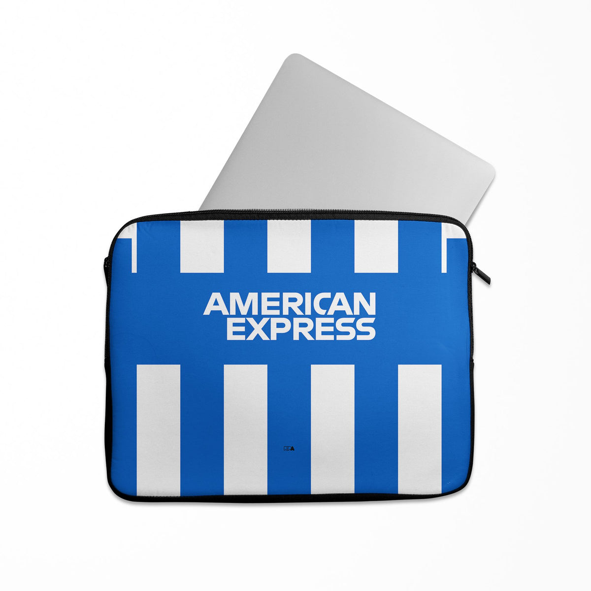 Laptop sleeve with the Brighton 2025-26 Home football shirt design by RIPA Football