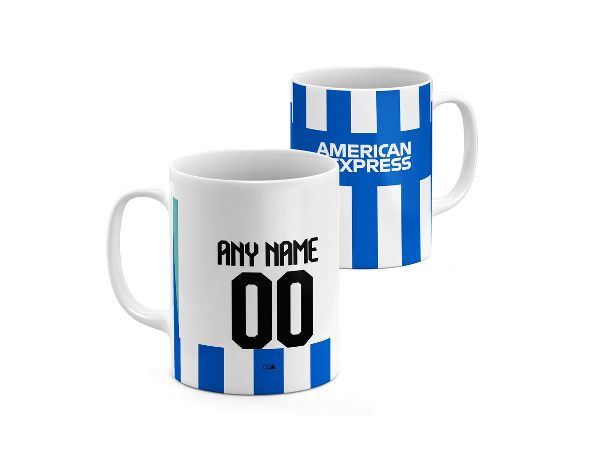 Mug with the Brighton 2025-26 Home football shirt design by RIPA Football