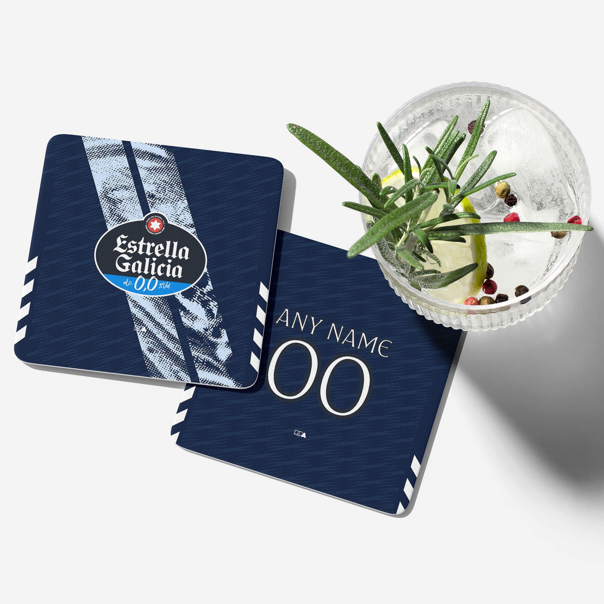 Coaster with the Celta Vigo 2025-26 Away football shirt design by RIPA Football