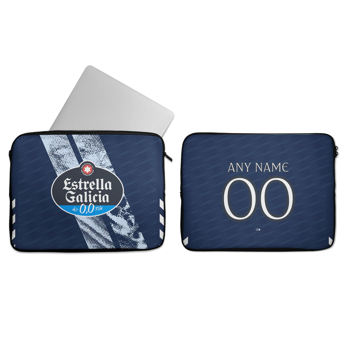 Laptop sleeve with the Celta Vigo 2025-26 Away football shirt design by RIPA Football