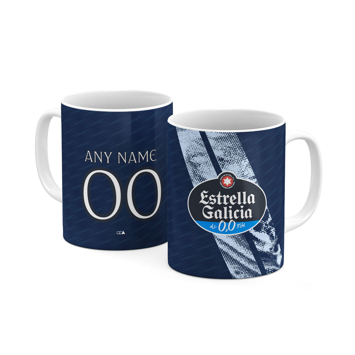Mug with the Celta Vigo 2025-26 Away football shirt design by RIPA Football