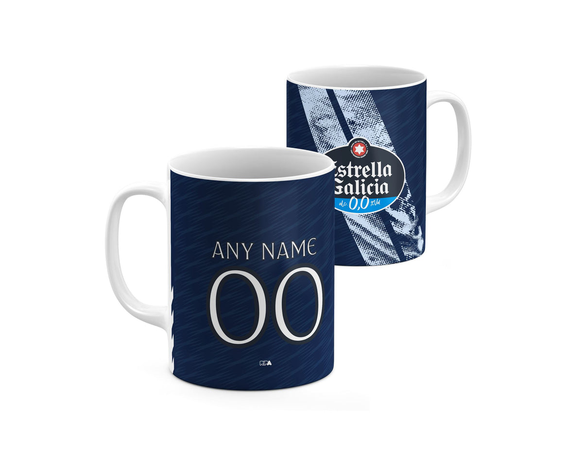 Mug with the Celta Vigo 2025-26 Away football shirt design by RIPA Football