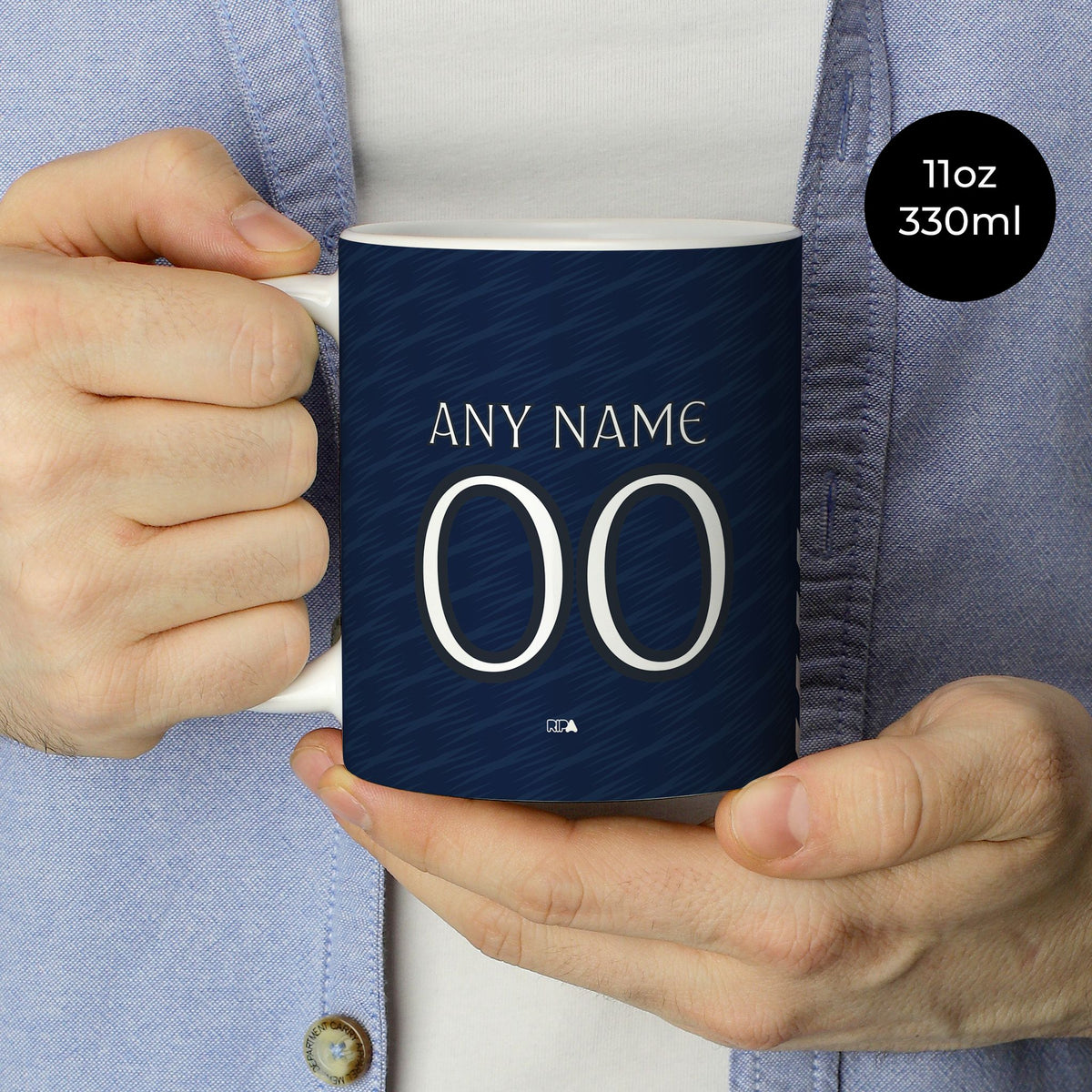 Mug with the Celta Vigo 2025-26 Away football shirt design by RIPA Football