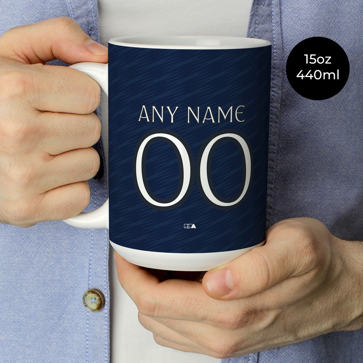 Mug with the Celta Vigo 2025-26 Away football shirt design by RIPA Football