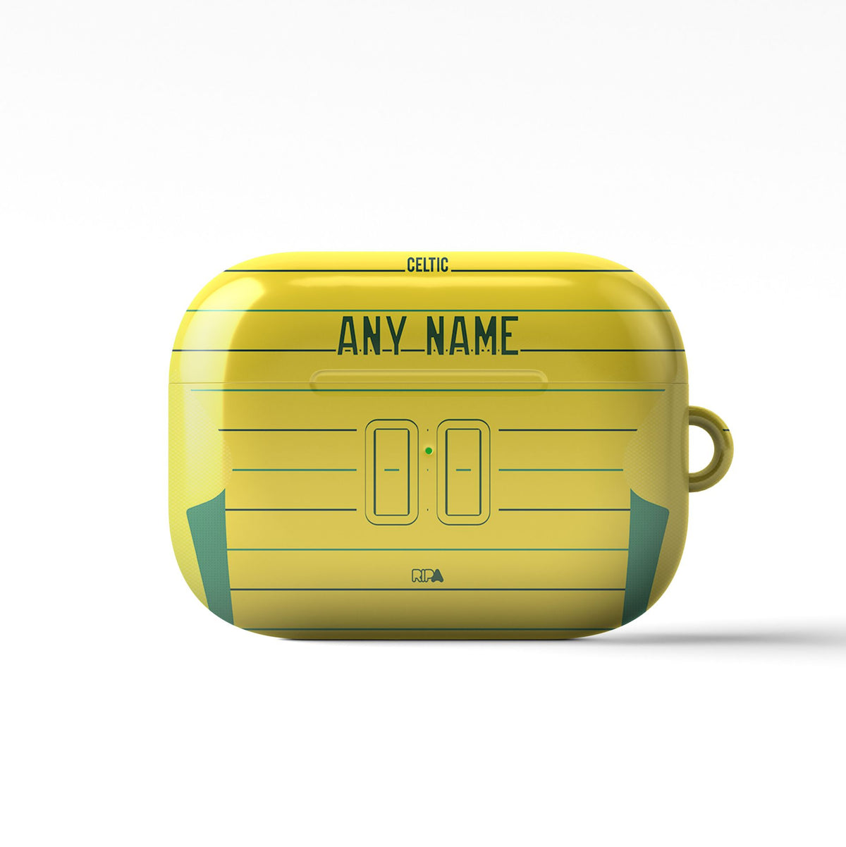 AirPods case with the Celtic 2024-25 Away football shirt design by RIPA Football