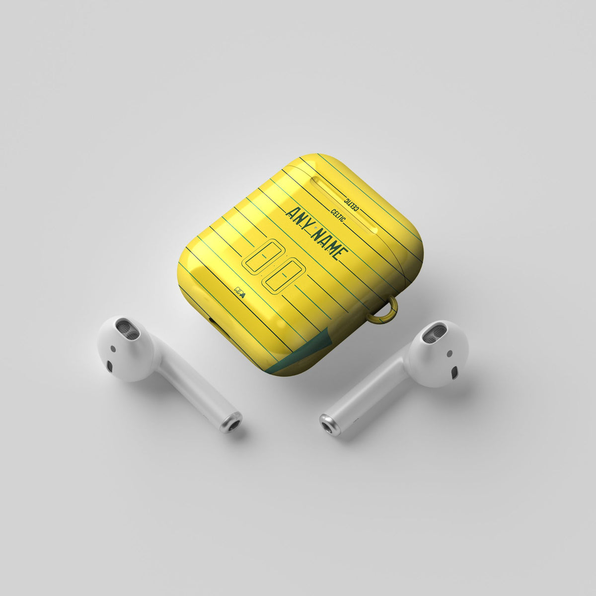 AirPods case with the Celtic 2024-25 Away football shirt design by RIPA Football