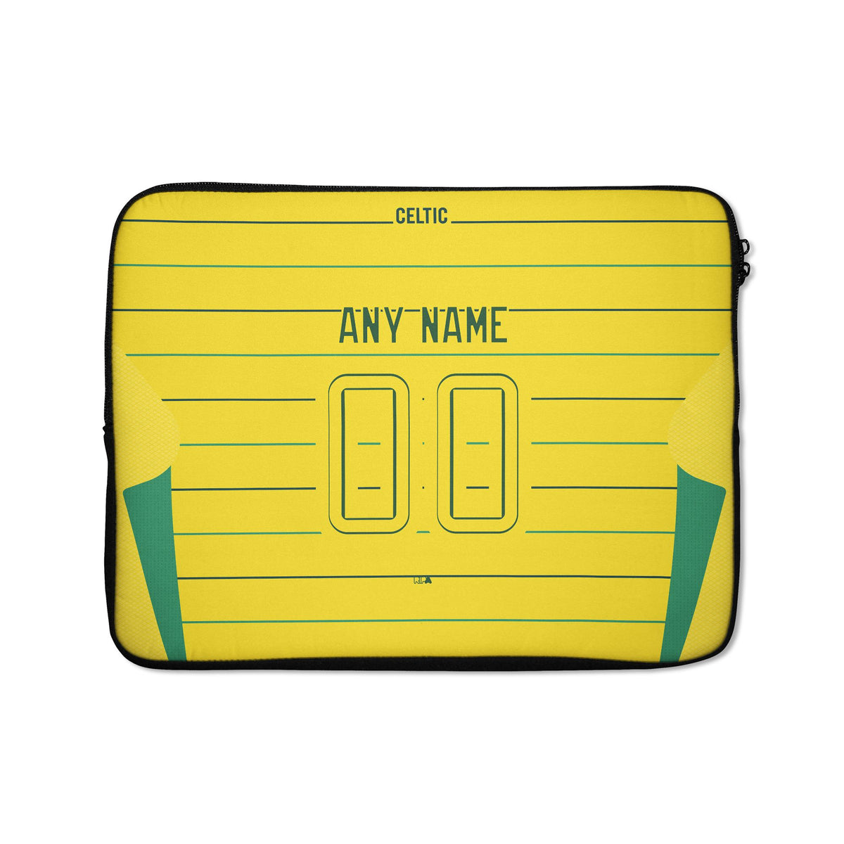 Laptop sleeve with the Celtic 2024-25 Away football shirt design by RIPA Football
