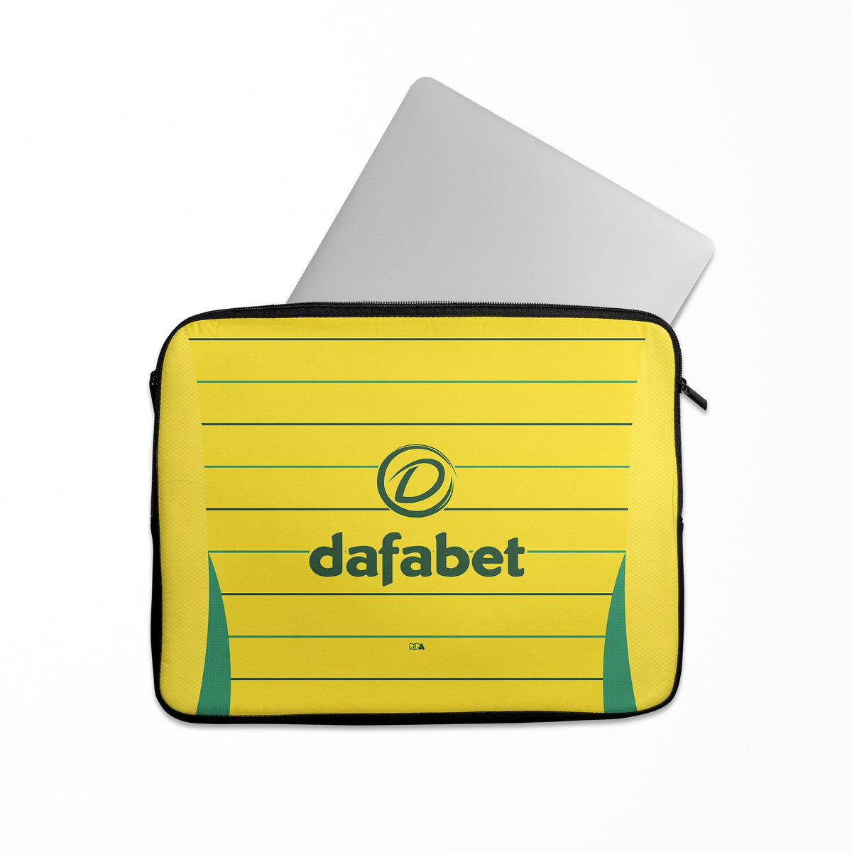 Laptop sleeve with the Celtic 2024-25 Away football shirt design by RIPA Football