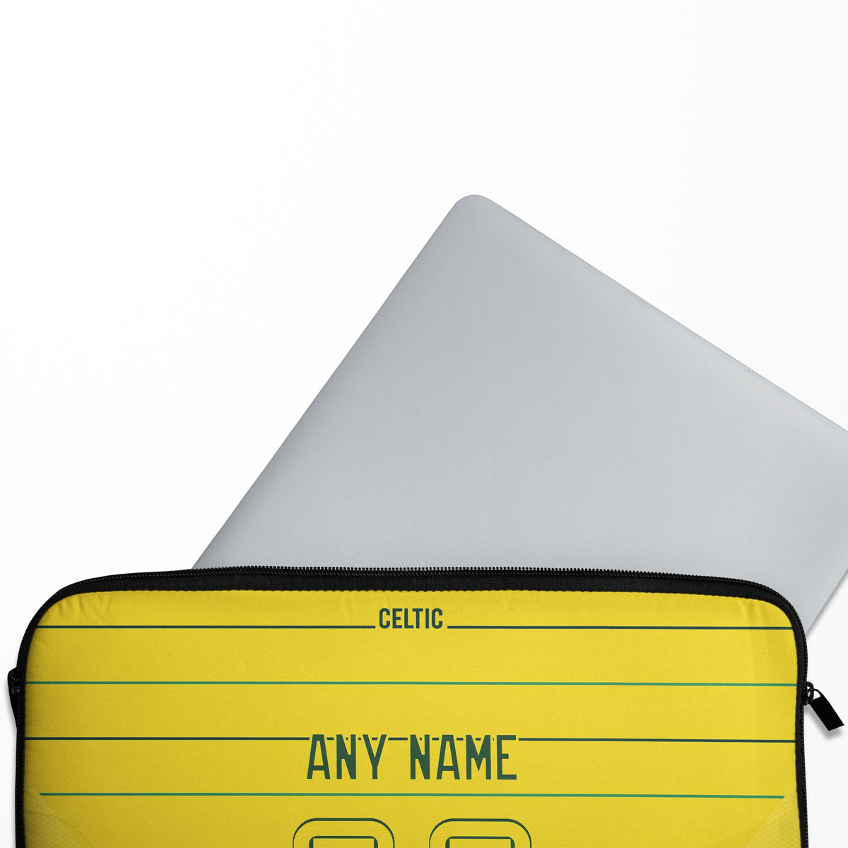 Laptop sleeve with the Celtic 2024-25 Away football shirt design by RIPA Football