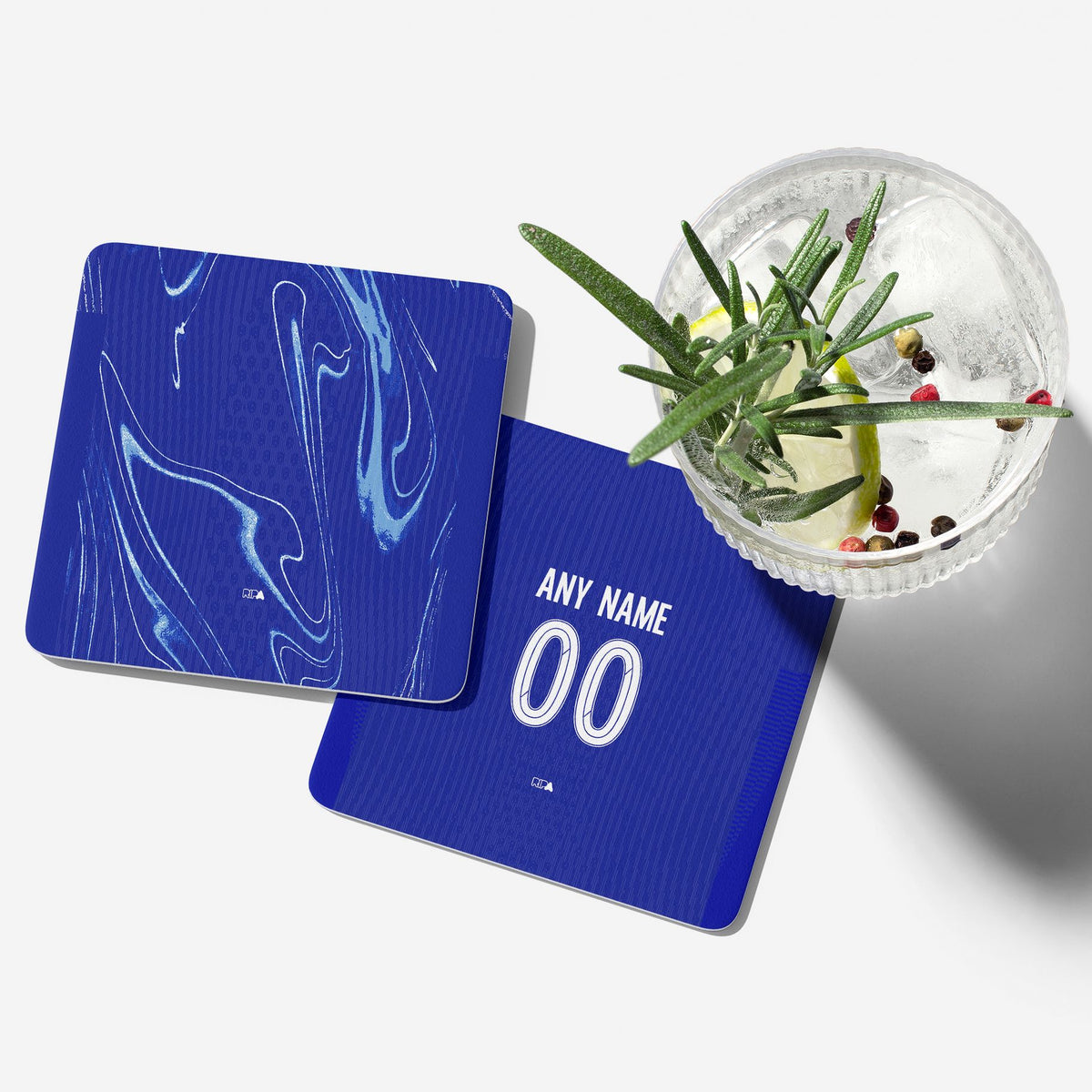 Coaster with the Chelsea 2024-25 Home football shirt design by RIPA Football
