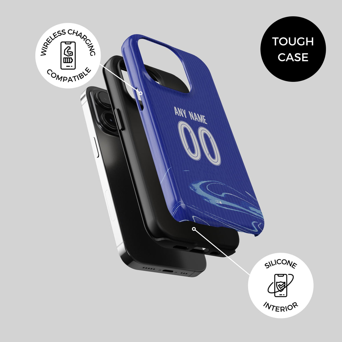 Phone case with the Chelsea 2024-25 Home football shirt design by RIPA Football
