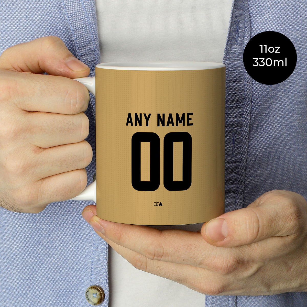 Mug with the Crystal Palace 2025-26 Away football shirt design by RIPA Football