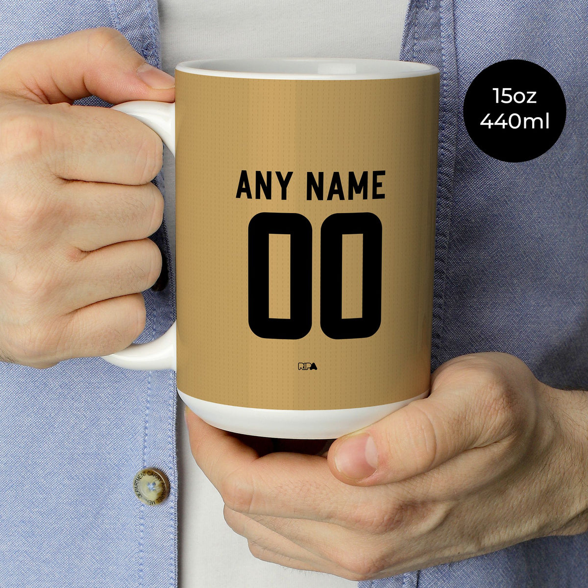 Mug with the Crystal Palace 2025-26 Away football shirt design by RIPA Football