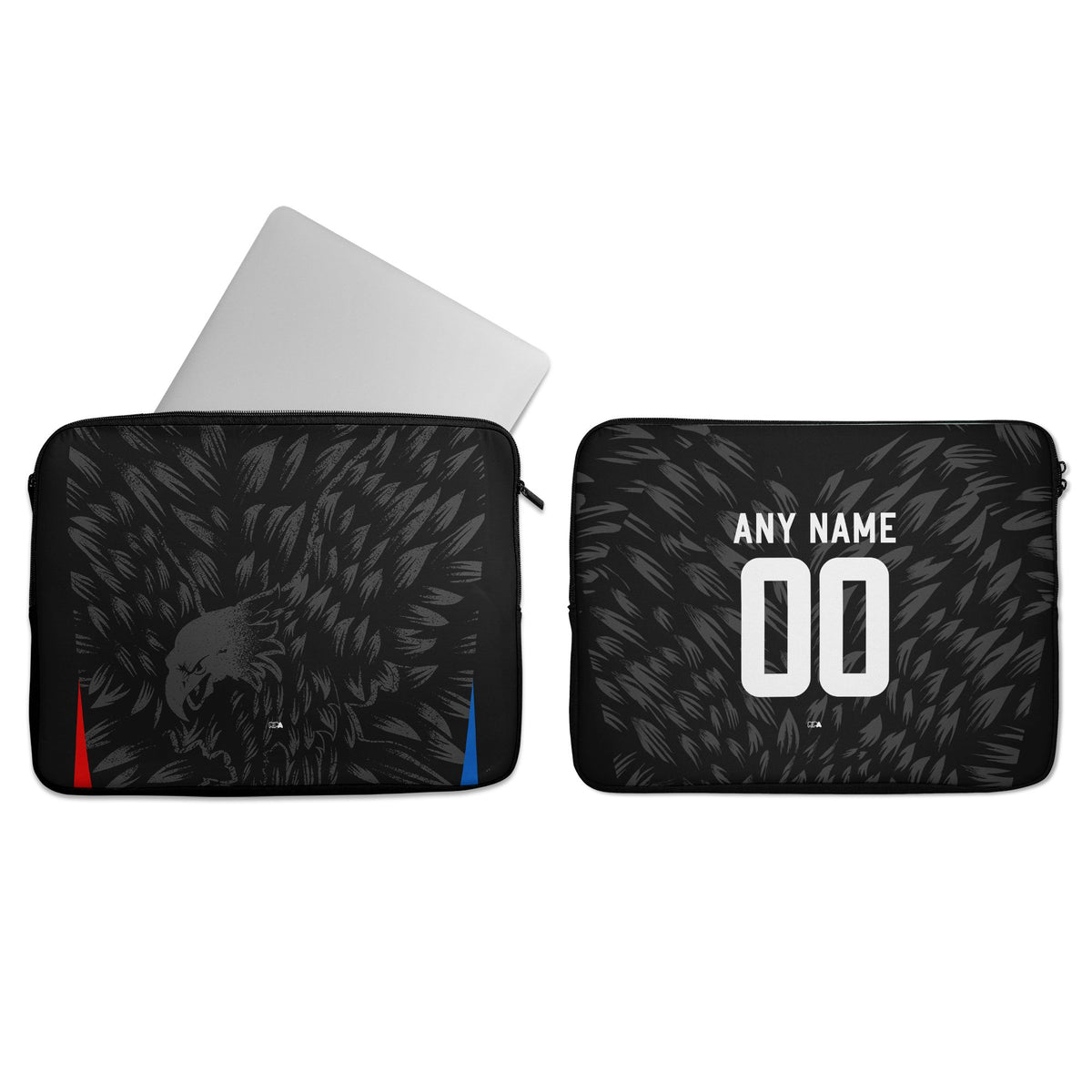 Laptop sleeve with the Crystal Palace 2026-27 Away football shirt design by RIPA Football