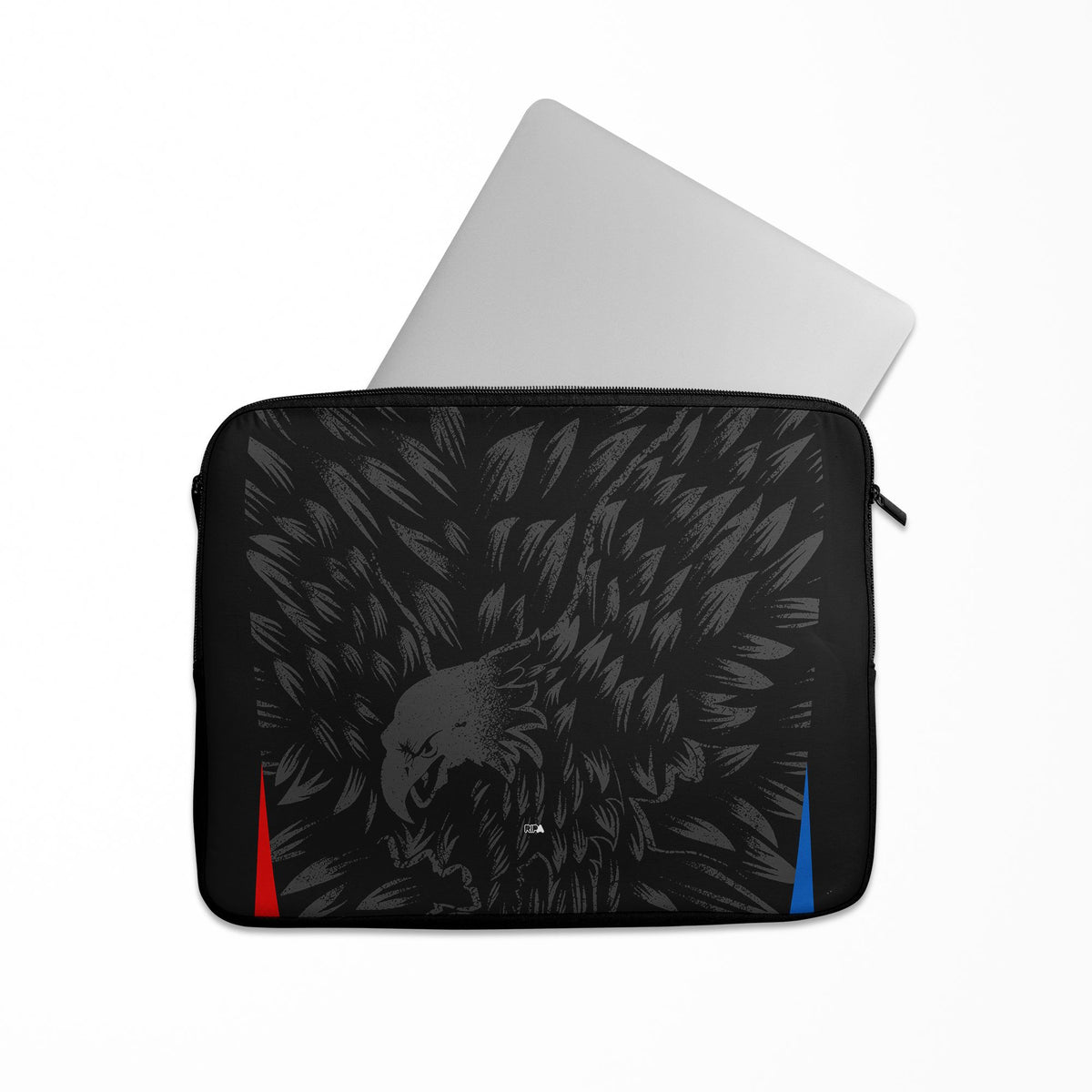 Laptop sleeve with the Crystal Palace 2026-27 Away football shirt design by RIPA Football