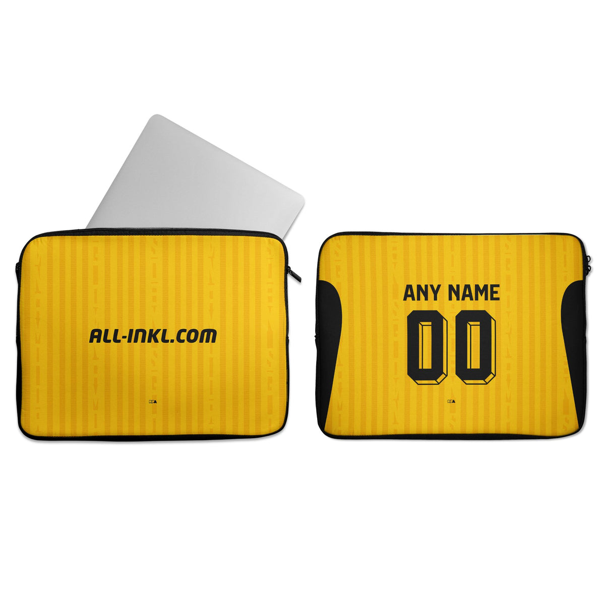 Laptop sleeve with the Dynamo Dresden 2026-27 Home football shirt design by RIPA Football