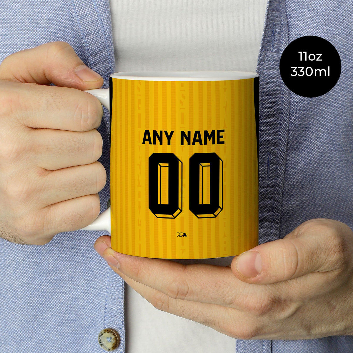 Mug with the Dynamo Dresden 2026-27 Home football shirt design by RIPA Football
