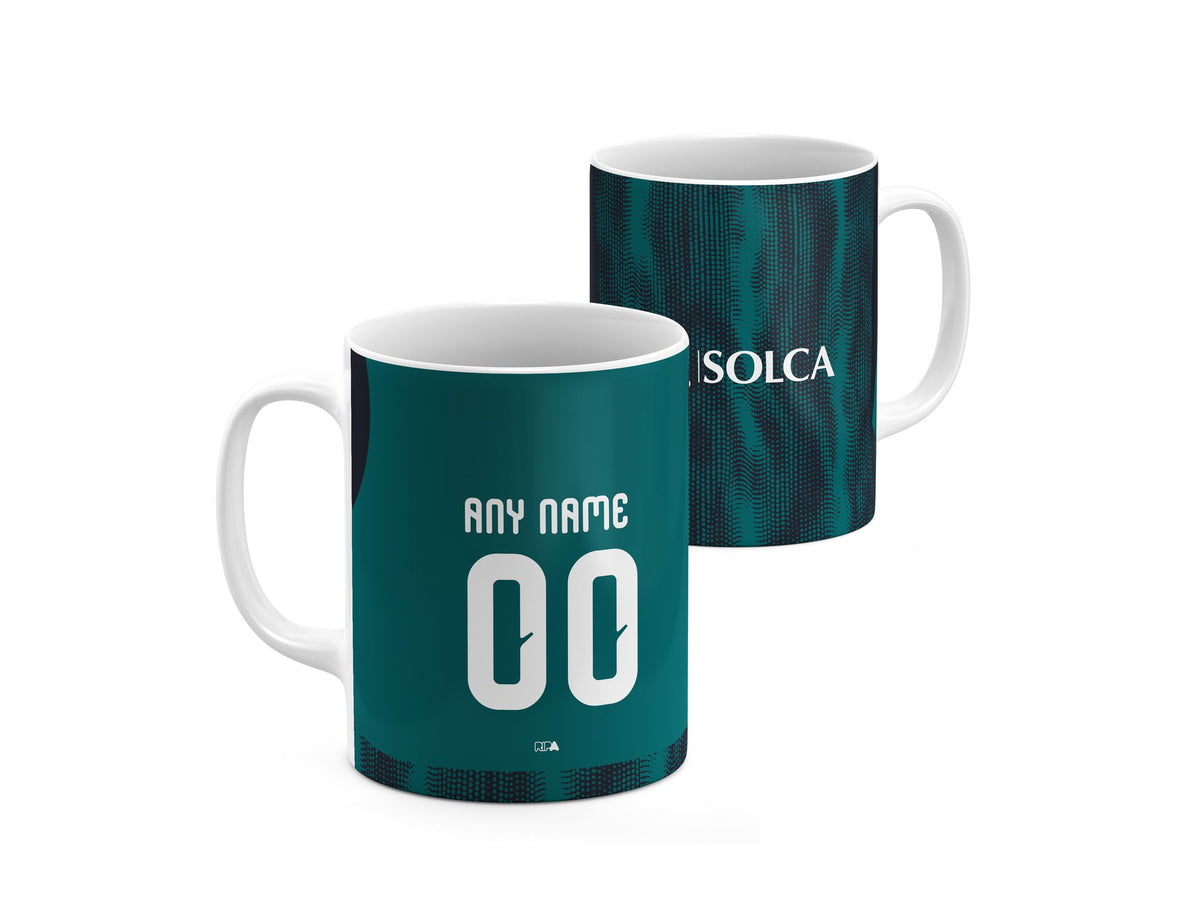 Mug with the Emelec 2026 Third football shirt design by RIPA Football